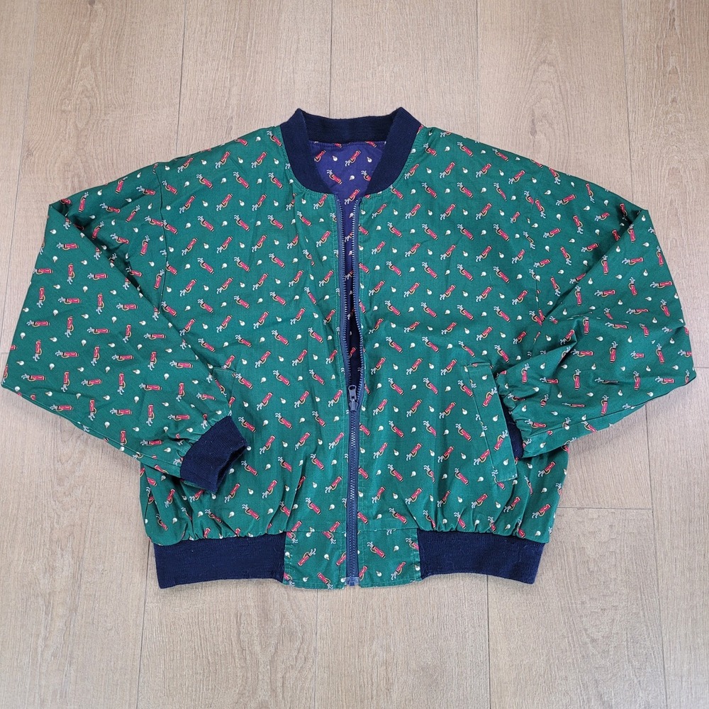 Vera Bradley Vintage Reversible Blue‎ Green Golf Bomber Jacket Womens Large